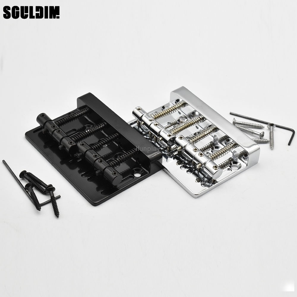 เบส กีซาร์ สะพานประกอบ 4 สายเบสไฟฟ้าสะพานหางพร้อมสกรูและประแจสีดําโครเมี่ยม