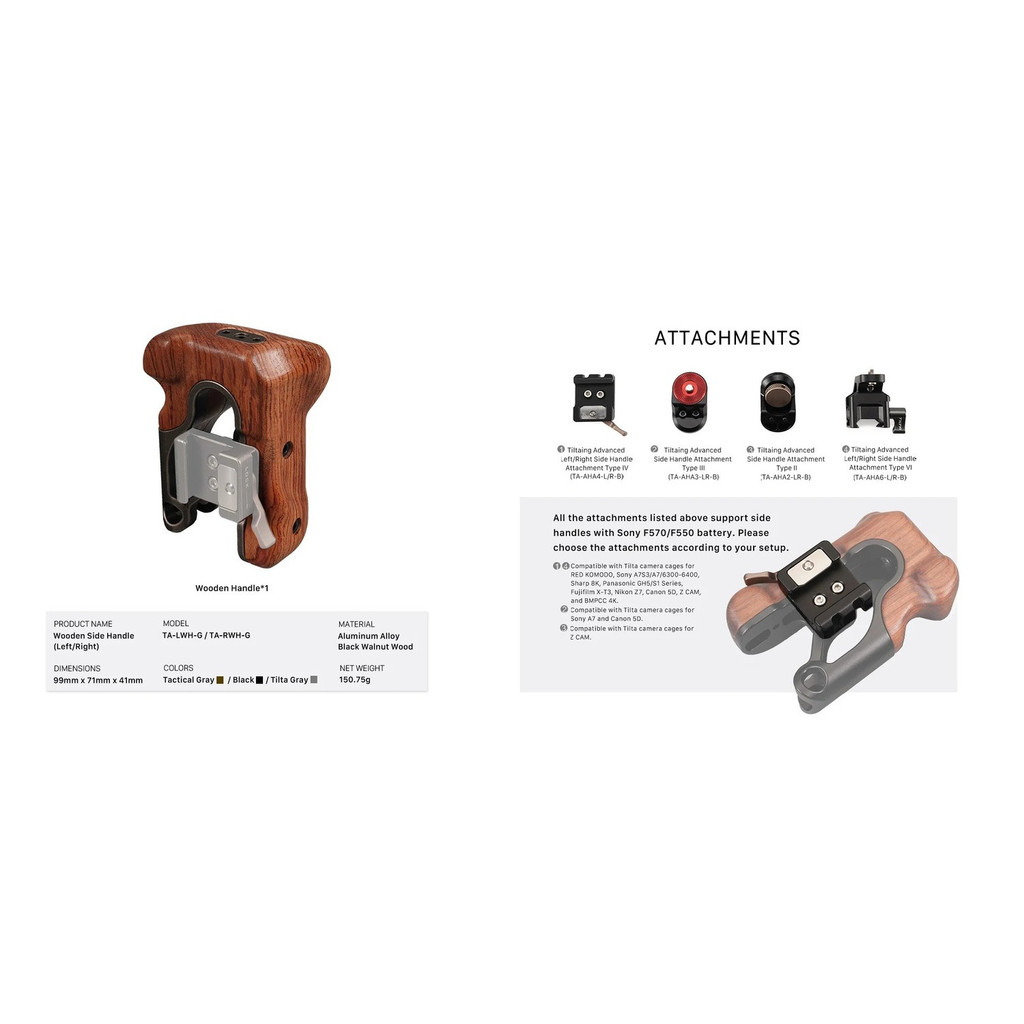 TILTA Handle TA-LWH หรือ TA-RWH ที่จับด้านข้างซ้ายและขวามืออาชีพเข้ากันได้กับ SONY สําหรับกรงกล้อง BMPCC