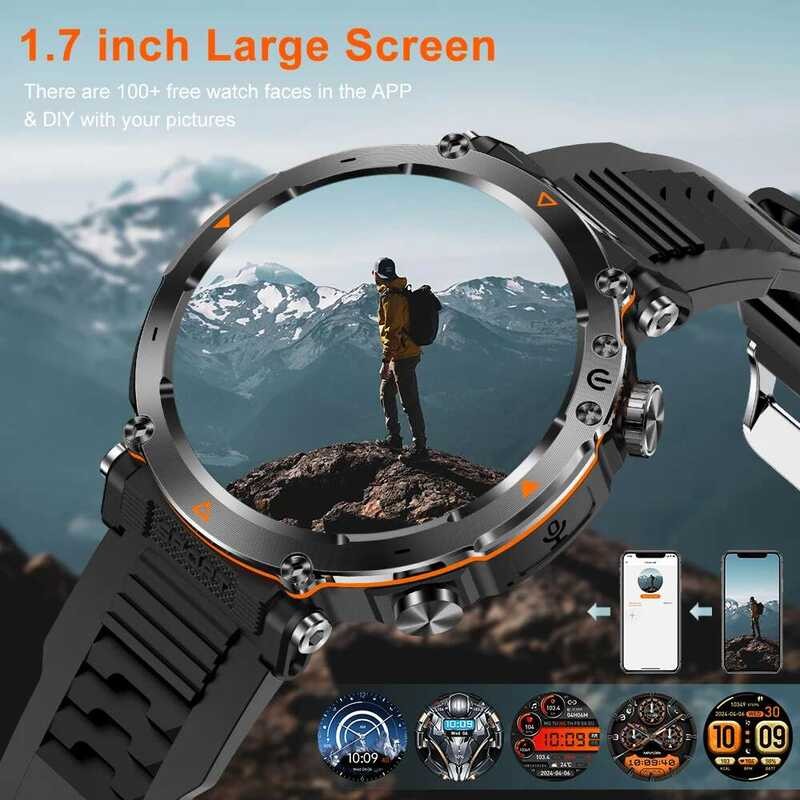 ❥ MEVADEN 1.7 "หน้าจอขนาดใหญ่กีฬากลางแจ้งเข็มทิศสมาร์ทนาฬิกาบลูทูธไฟฉาย 600Mah Health Monitor S