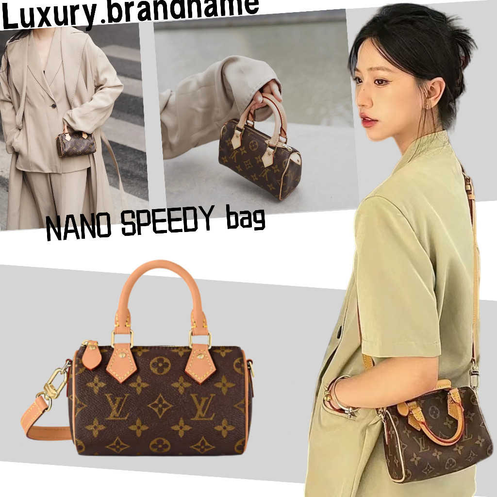 ♞หลุยส์วิตตอง Louis Vuitton/กระเป๋าถือ NANO SPEEDY/กระเป๋าสุภาพสตรี/กระเป๋าสะพายข้าง