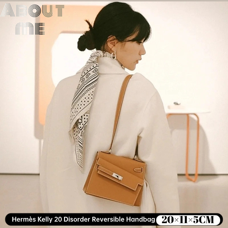 ♞,♘แอร์เมส Hermès Kelly 20 Disorder Reversible Handbag Epsom Leather กระเป๋าถือสตรีสีทอง