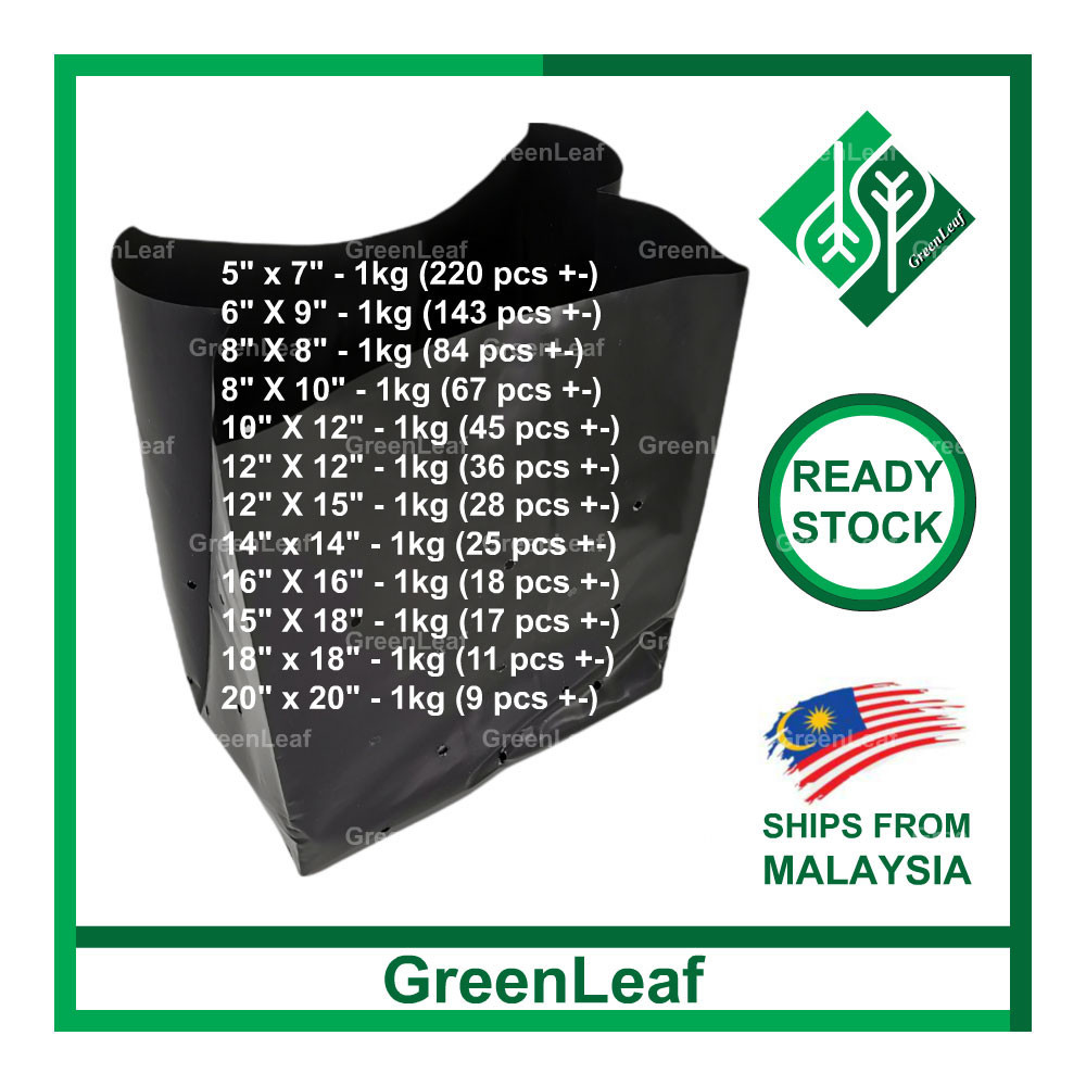 1KG Polybag UV สีดํา Polibag Tebal Poly Bag Fertegasi Nursery Plantation Bag