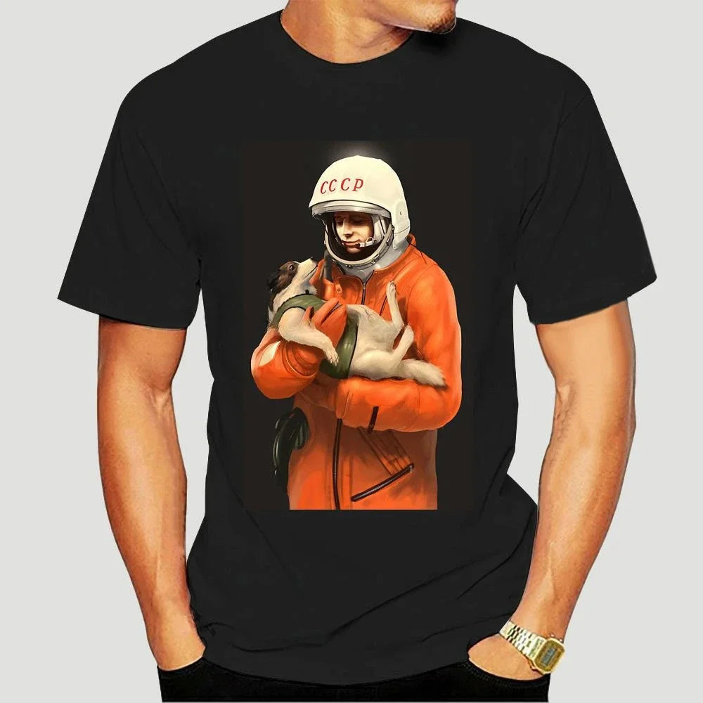 Gagarin Laika Ccp T เสื้อผู้ชาย Ussr สหภาพโซเวียตพิมพ์ Gosha เสื้อยืดนักบินอวกาศ Laika สุนัข Propaga
