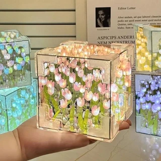 🚀ประเทศไทย🚀 20pcs Tulip Nightlight Handmade DIY วัสดุ Cube ทิวลิปกระจกตกแต ่ งห ้ องนอนบรรยากาศโคมไฟวันวาเลนไทน ์ ของขวัญวันเกิด