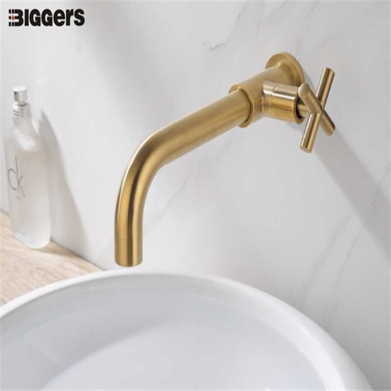 Brush Gold BIGGERS Color 304 Stainless Steel Wall Mounted Kitchen Faucet Cold Water