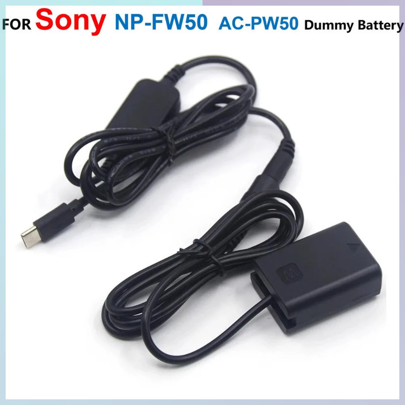 NP-FW50แบตเตอรี่เลียนแบบ AC-PW20 + USB C แบตสำรองสายเคเบิลอะแดปเตอร์สำหรับ Sony ZV-E10 A7M2 A7II A7