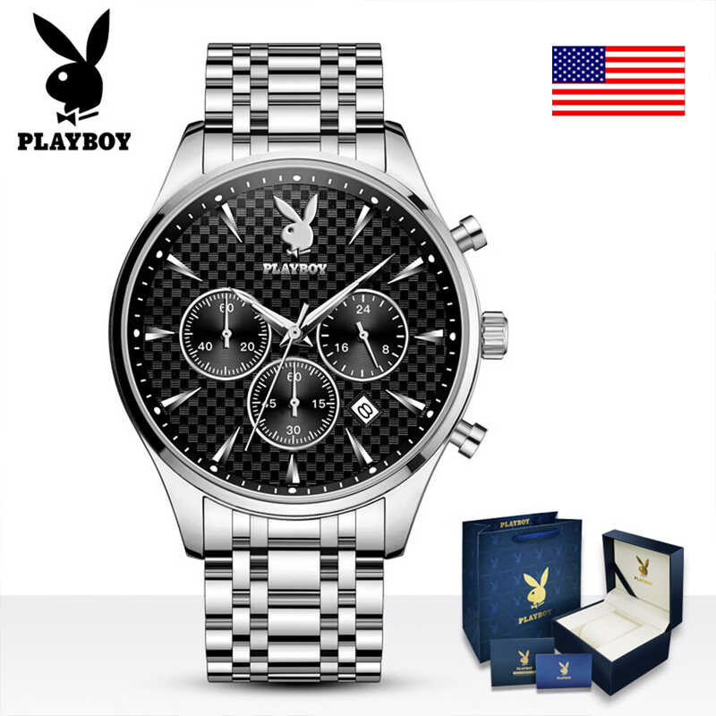 PLAYBOY ของแท้สําหรับผู้ชายมัลติฟังก์ชั่นกันน้ํ นาฬิกา