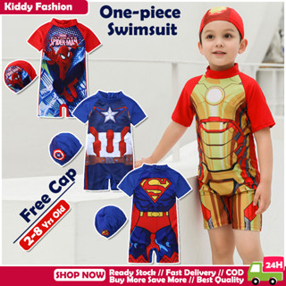 [COD] ชุดว่ายน้ําวันพีซเด็กผู้ชายพร้อมหมวกฟรีชุดว่ายน้ําซูเป…