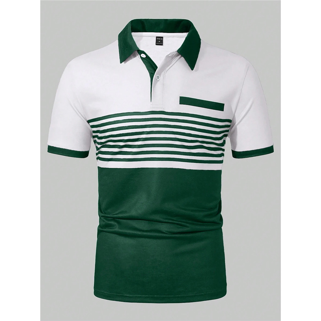 Manfinity Homme เสื้อโปโลลําลองผู้ชายลายทางสําหรับฤดูร้อน