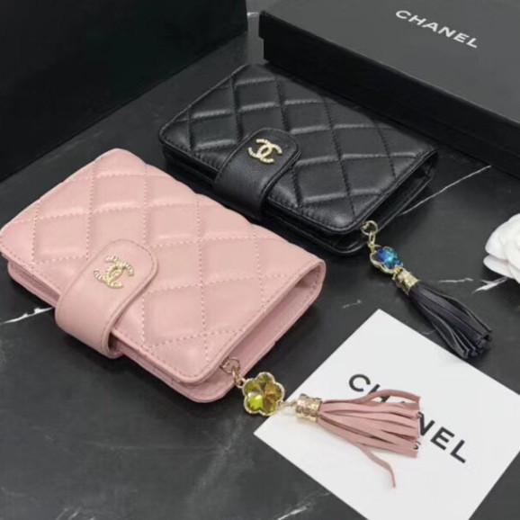 กระเป๋าสตางค์ Chanel หนังวัวแท้ แบบพับได้ อเนกประสงค์ ของแท้ สําหรับผู้หญิง