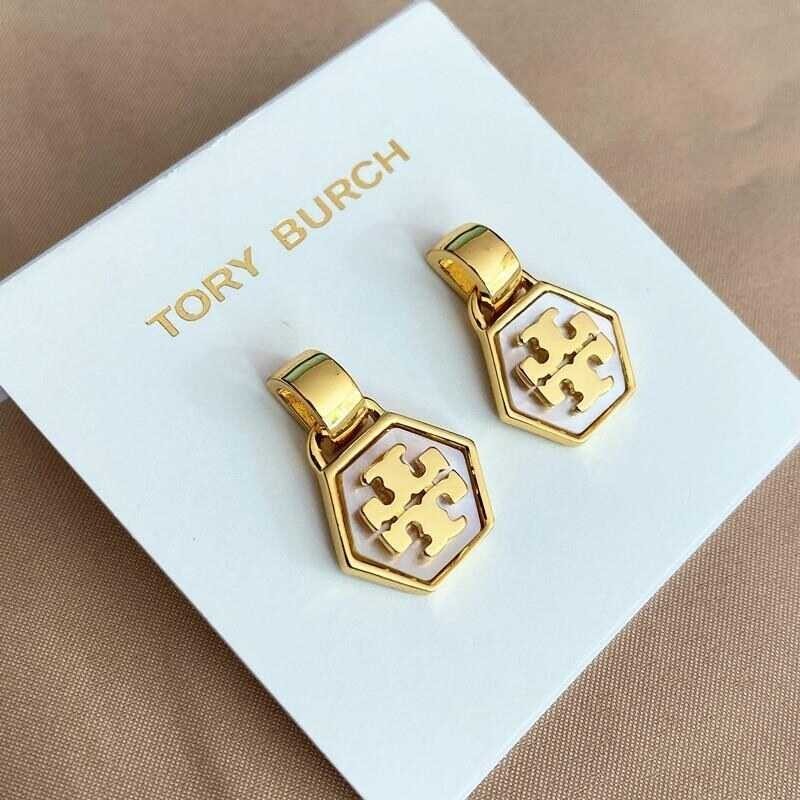 9 2 TORY BURCH ต่างหูแบบยุโรป และอเมริกัน Tb จากต่างหูมุกสี