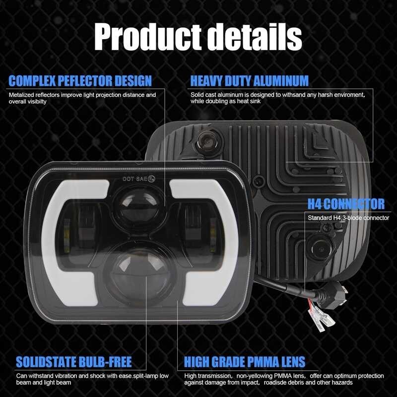 Inch,5X7 7X6 Inch LED Projector Headlight Hi-Lo Beam Halo Turning Signal Light DRL 400W For Cheroke