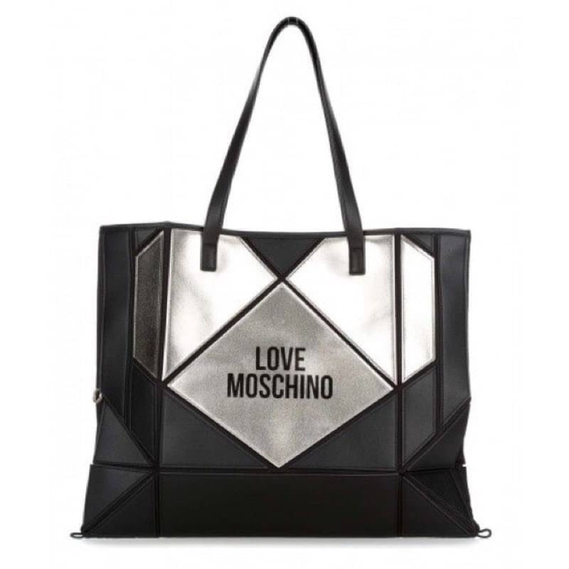 ♞,♘,♙กระเป๋าสะพาย ใบใหญ่ ของแท้ Love Moschino Geometric Shopper With Logo In Black กระเป๋าแบรนด์ดัง