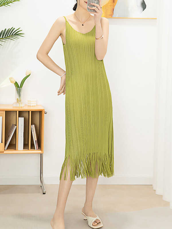 ➧ 40573 One Size (45-75Kg) Pleated Spring And Summer Women's Sleeveless Tassel Slim Fit Inner Wea