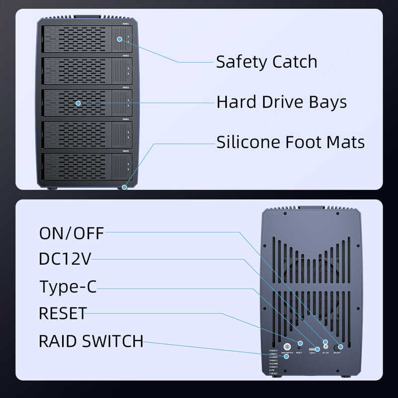 3.5-inch 5 ACASIS Disk Box. RAID Mode Array Enclosure USB 3.0 to SATA Works Noiseless EC-7355 EC-73