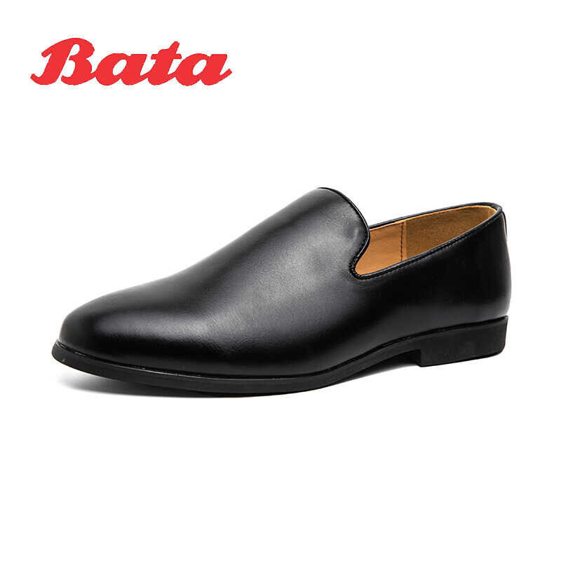 Fashion Round Bata MEN'S Leather Shoes Casual Shoe Summer Foot Covering Slip-on Elevator Loafers