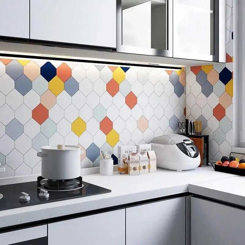 Kitchen Oil-Proof , High Temperature Resistant Ceramic Tile Stickers, Cabinet Stove Wallpaper, Self 