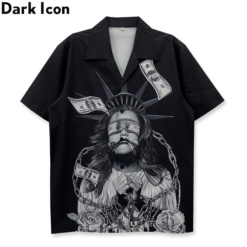Dark Icon Usdollar Chain Locker Shirt ผู้ชายเสื้อเชิ้ตวินเทจแขนสั้น