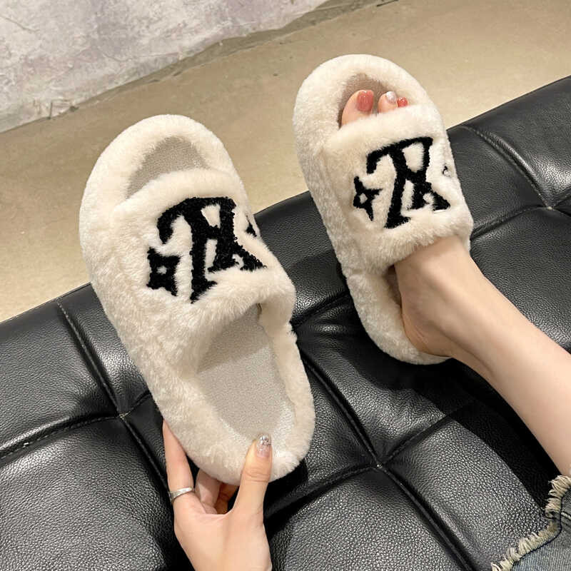 พรีเมี่ยมรู้สึก 5Cm ขนรองเท้าแตะผู้หญิงด้านนอกสวมใส่ 204 ❤