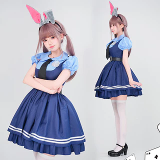 Zootopia Judy Hopps คอสเพลย์เครื่องแต่งกายสําหรับผู้หญิงผู้ใหญ่ชุดสีฟ้าสําหรับเด็กสาวน่ารักฮาโลวีนชุดคริสต์มาส