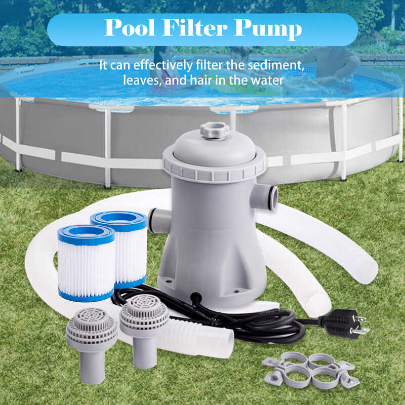 Pool Filter Pump 330 G Paddling Pool Electric Water Pump With 2 Pool Filter Cartridge Pool Pumps S