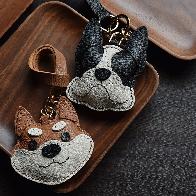 French Bulldog Shiba Inu Original Design Handmade ของแท ้ หนังกระเป ๋ าจี ้ Simple และน ่ ารักของขวัญสําหรับผู ้ หญิง