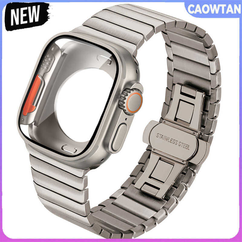 for Metal Strap+case Apple Watch Band 44mm 45mm Upgrade Ultra 49mm TPU Case Stainless Steel Bracele