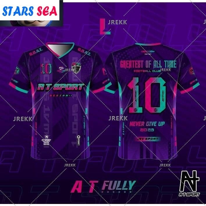 พิมพ์ AT Sports Full Print Sweatshirt เสื้อสีม่วงแห้งเร็ว Breathable Casual Sportwear Jersey