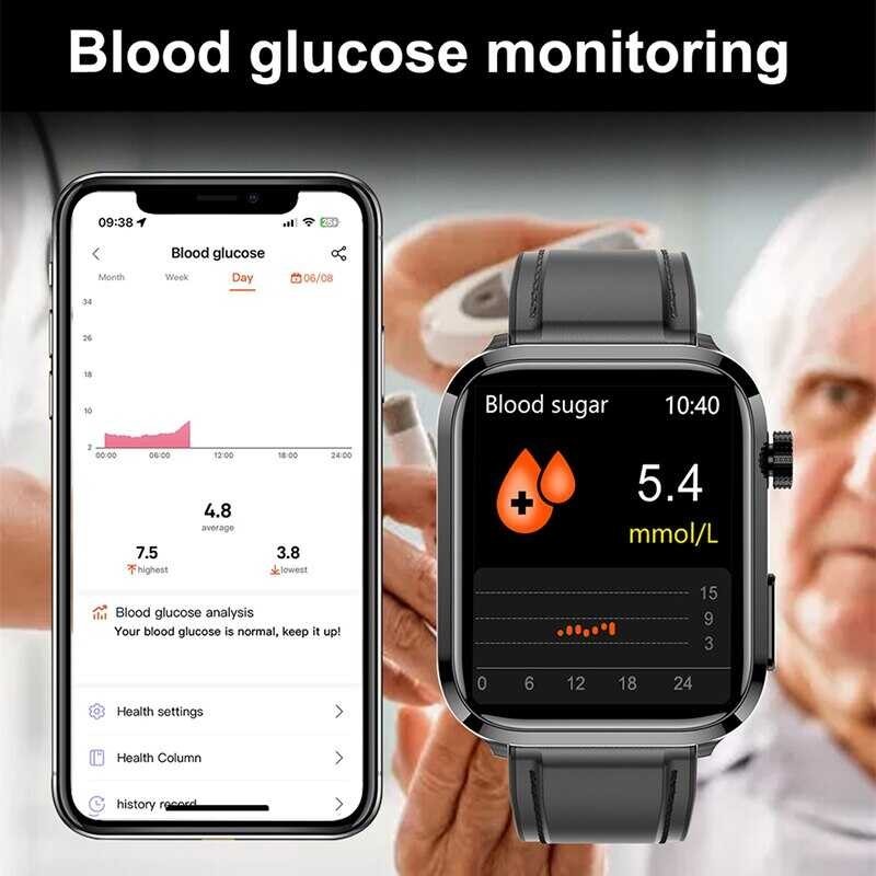 Sugar Health Noninvasive Blood Lipid Uric Acid Monitor ECG+PPG Sport Watch Smart Bluetooth Call Sma