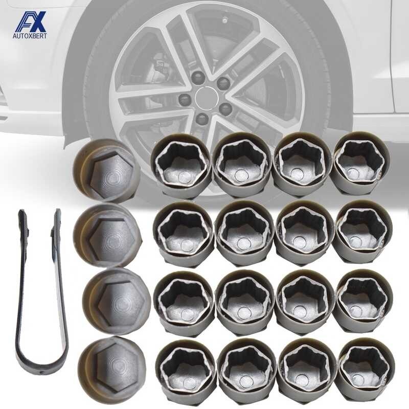 20X Grey Wheel Nut Bolt Cap Full Cover W/ Removal Tool 25Mm For Audi A1 A7 A8 TT Rs6 Wheel Lug Scre
