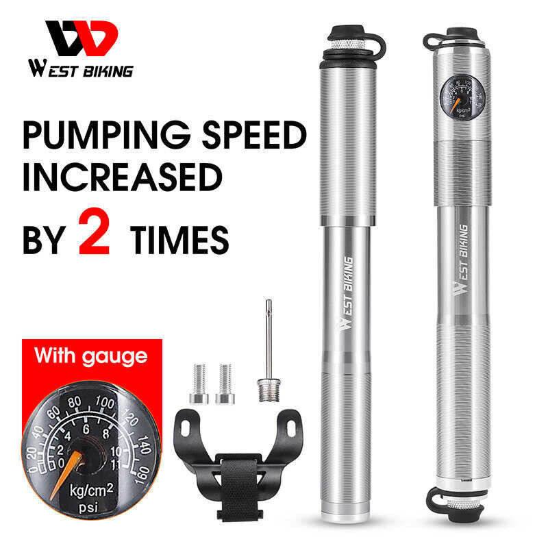 WEST BIKING Portable Bike Pump Gauge High Pressure Hand Pump Iador Bicicleta Bike Accessories Schra