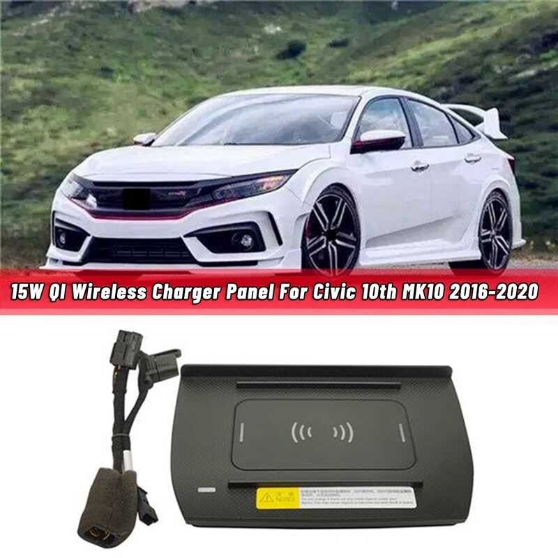 QI Wireless 15W Phone Charger Fast Charging Plate Panel Storage Box for Honda Civic 10Th 10 2016-20