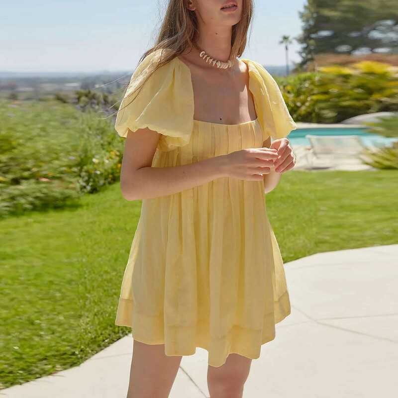 ▥ 2025 ชุดเดรสสั้นแขนพองสำหรับผู้หญิง, ชุดเดรส Dasi สี