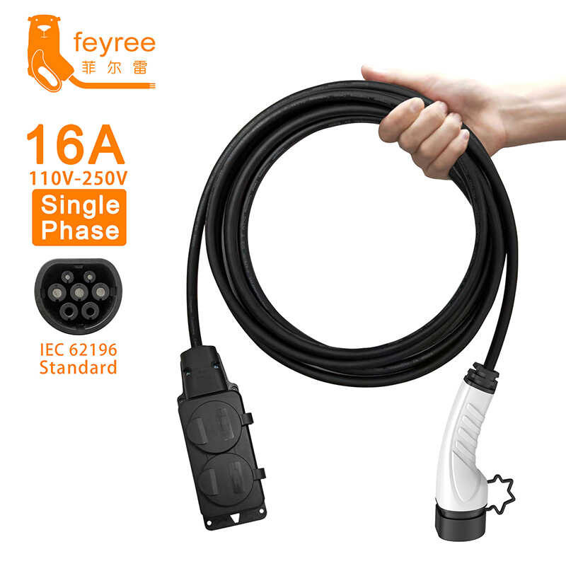 Feyree Electric Car Side Discharge Plug EV Type2 16A Charger Cable With EU Socket Outdoor Power Stat