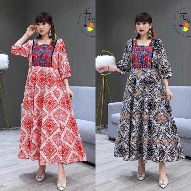 Bohemian Dress ❤ Women's Oil Painting Style Thai Style Ethnic Style Long Dress Seaside Vacation