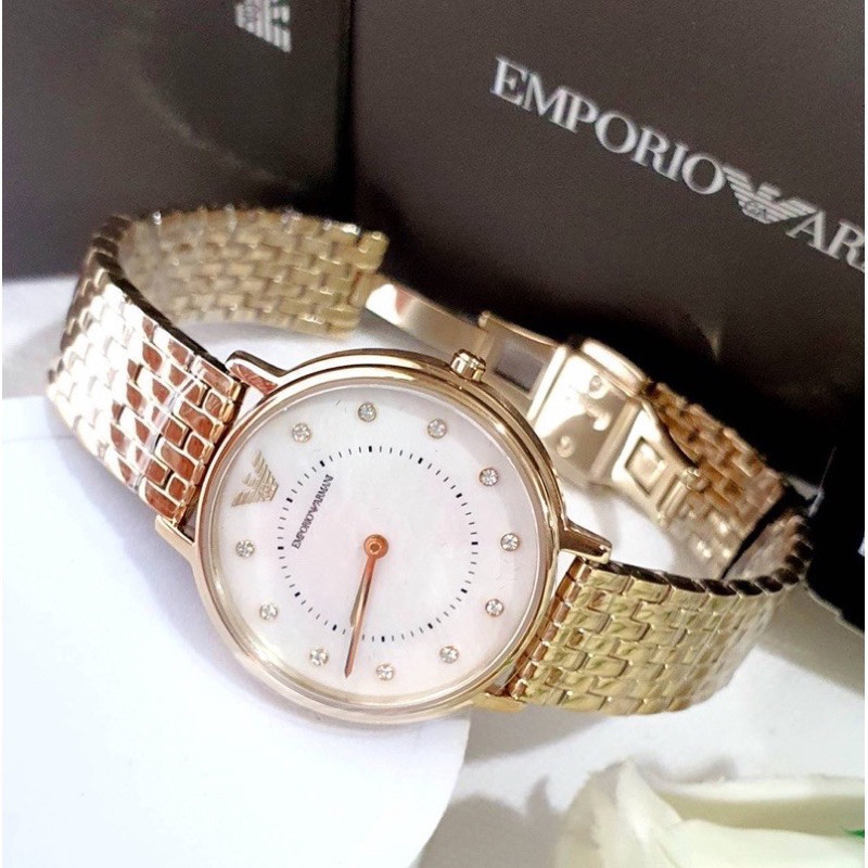 ♞,♘(ผ่อน0%) นาฬิกาสีทอง  Emporio Armani AR11007 Women's Two-Hand Gold-Tone Stainless Steel Watch  ห