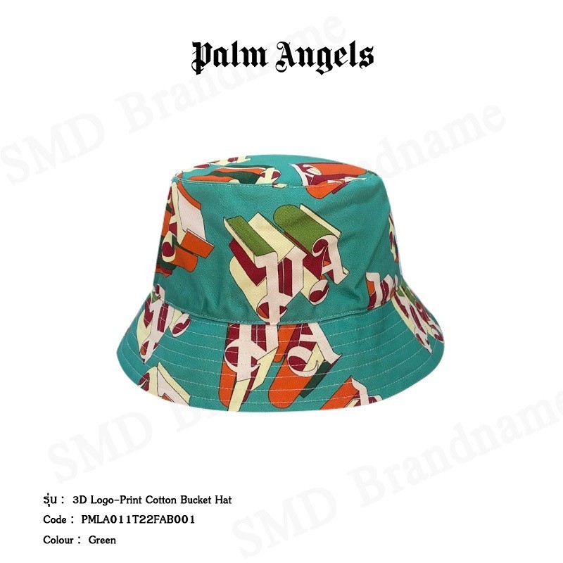 ♞,♘Palm Angels หมวกบักเก็ต รุ่น 3D Logo-Print Cotton Bucket Hat Code: PMLA011T22FAB001