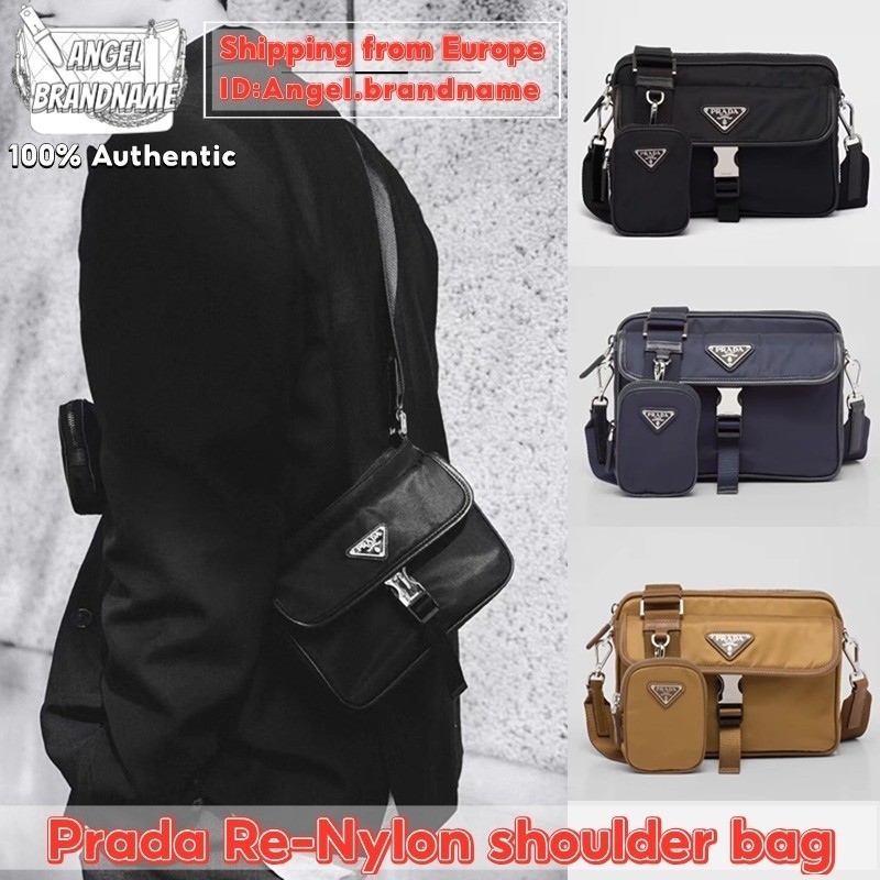 ♞,♘ปราด้า Prada Re-Nylon and Saffiano leather shoulder bag 3 in 1 Messenger bag กระเป๋าสะพายสำหรับผ