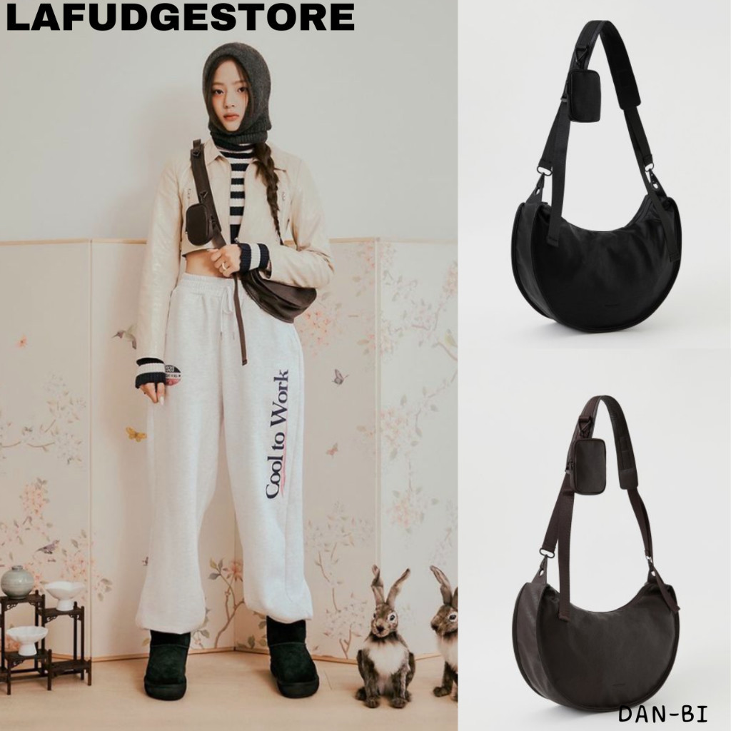 [LAFUDGESTORE] กระเป๋าสะพายข้าง หนังบัฟฟิ่ง รูปดวงจันทร์ / แบบใหม่ MINJI PICK! / ของแท้ 100%