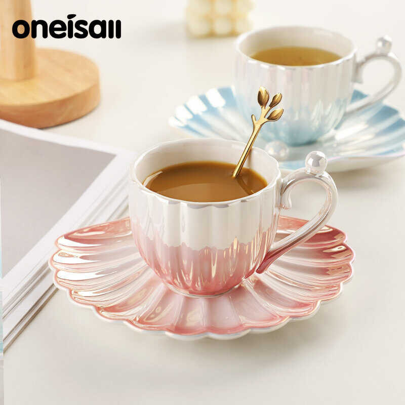 Pearl Mug ONEISALL Tea High-end Exquisite Ceramic High-value Coffee Cup and Saucer Set