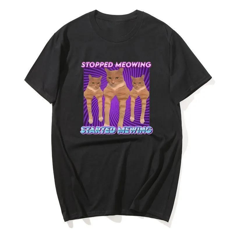 แมว Mewing Weirdcore Cursed Cringey Meme เสื้อยืด Jaw Looksma ตลก T เสื้อผู้ชายผู้หญิงสบายๆ 100% ผ้า