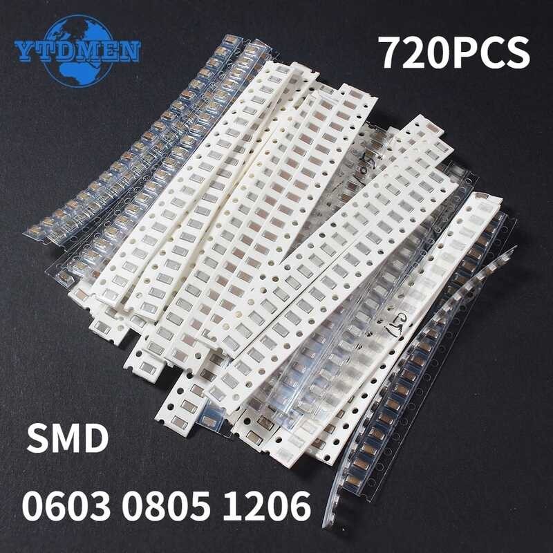 720ชิ้นตัวเก็บประจุ SMD 0603 0805 1206 36ชุดตัวเก็บประจุคละแบบ1pf ~ 10Uf 10Pf 30Pf 330Pf 4.7Nf 10Nf 