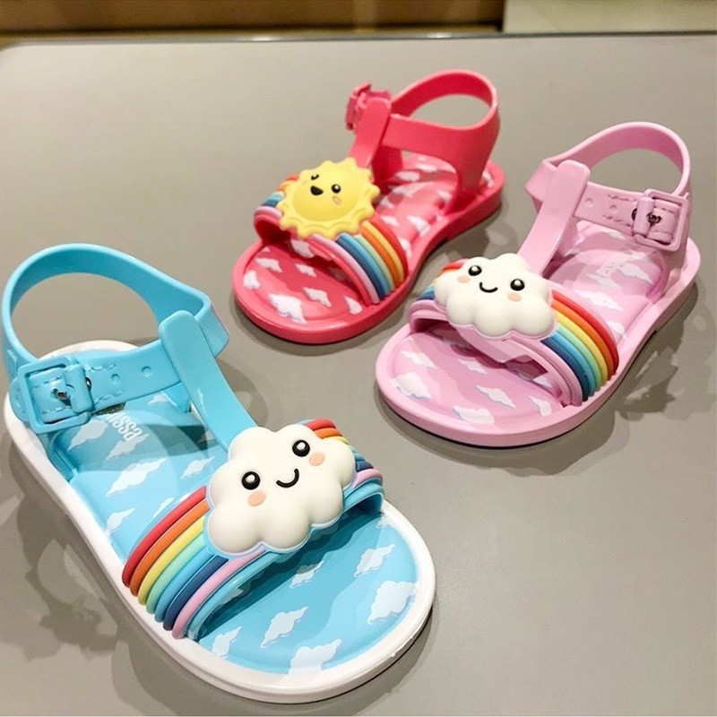 Mini Melissa Children Shoes Cute Cartoon Sandals Jelly Shoes Baby Sandals Rainbow Cloud Children's