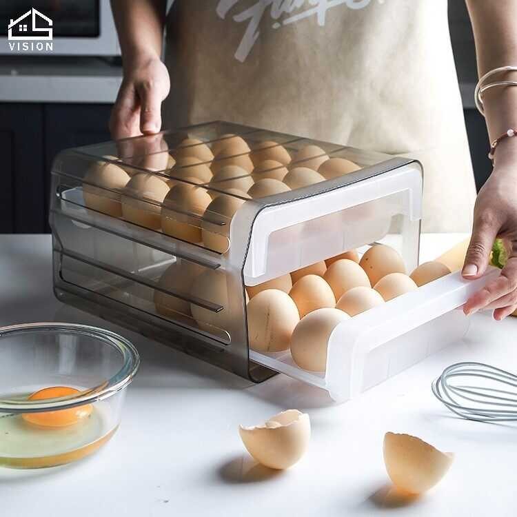 Vision 32 Grid Egg Storage Box Double Layer Refrigerator Egg Fresh-Keeping Storage Tray Organizer
