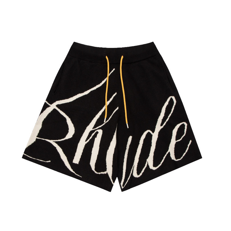 Rhude 2023ss กางเกงขาสั้น ผ้าถัก พิมพ์ลายตัวอักษร สําหรับผู้หญิงและผู้ชาย
