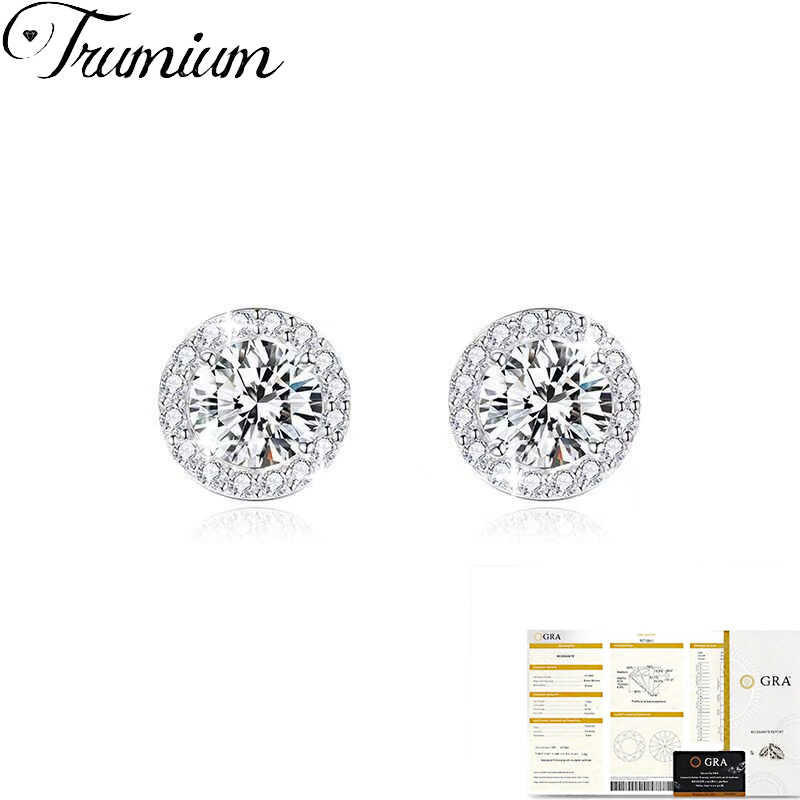 Diamond 100% 【True 】 trumium✨1 carat Waltz insensitive real diamond s sterling sier earrings, of ter