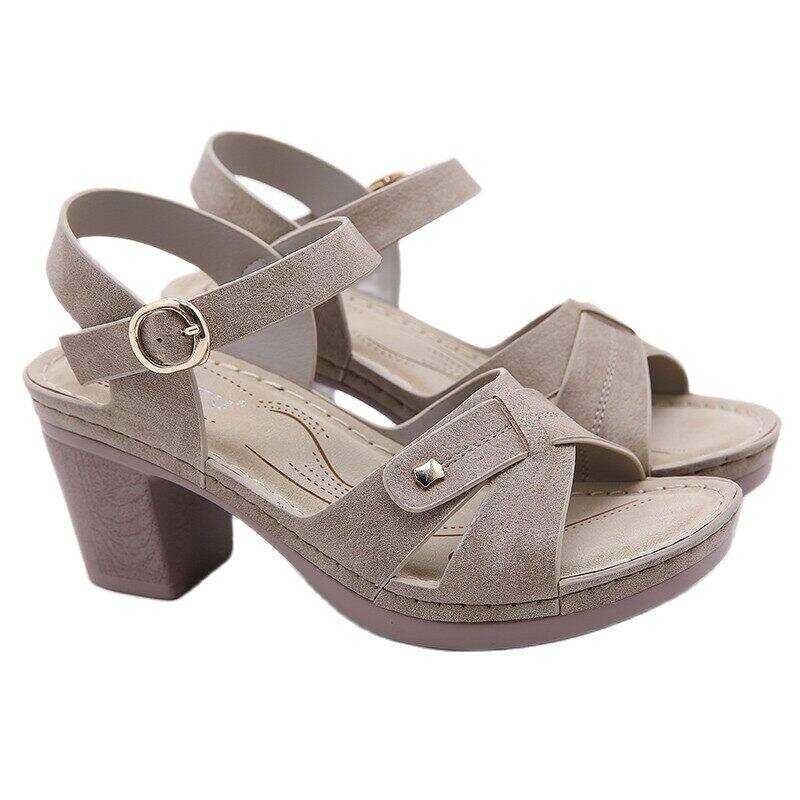 Sandals Women Thick Ankle Strap Hook Loop Wedges Heels