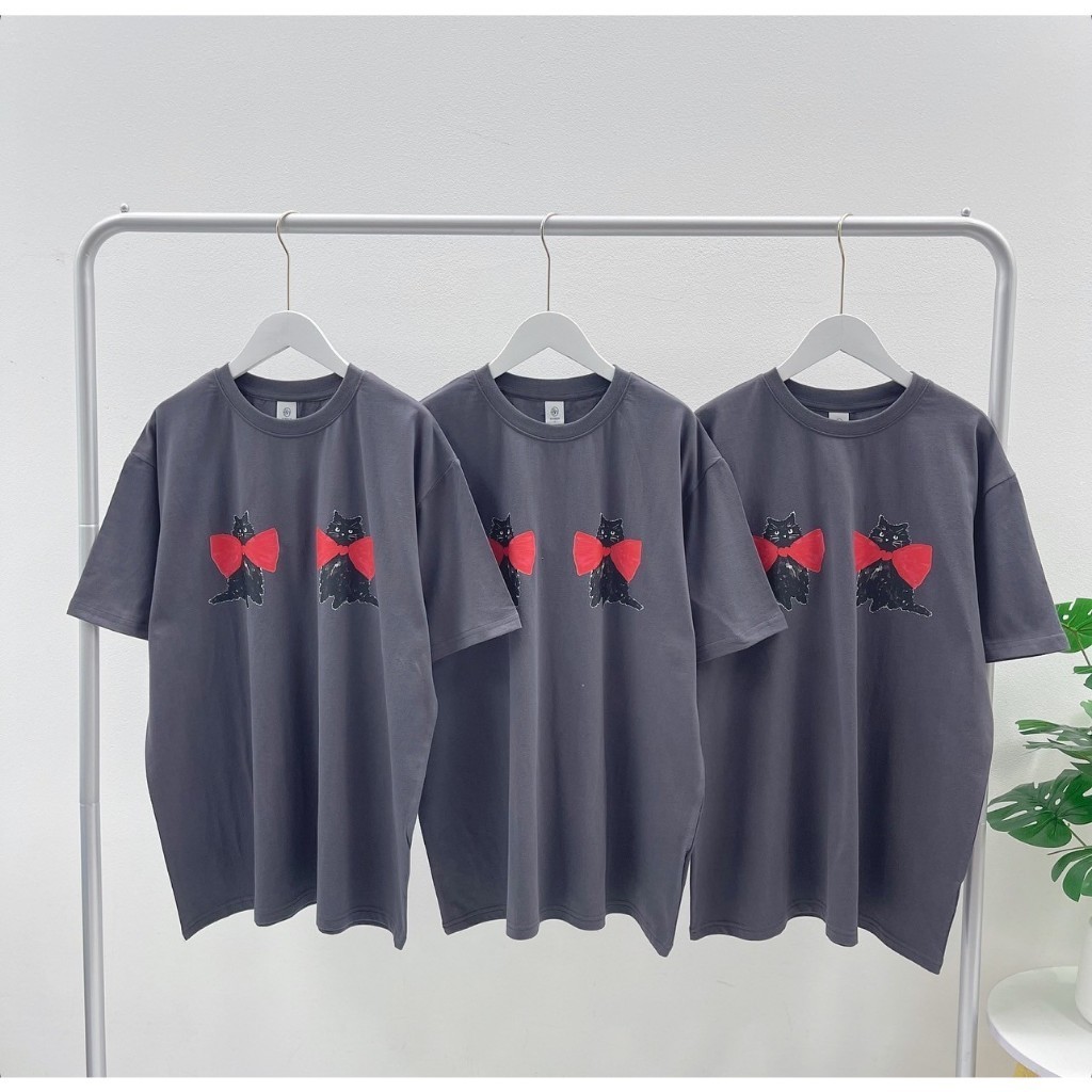 ♞RONRON Ribbon CatT-Shirt (Charcoal)