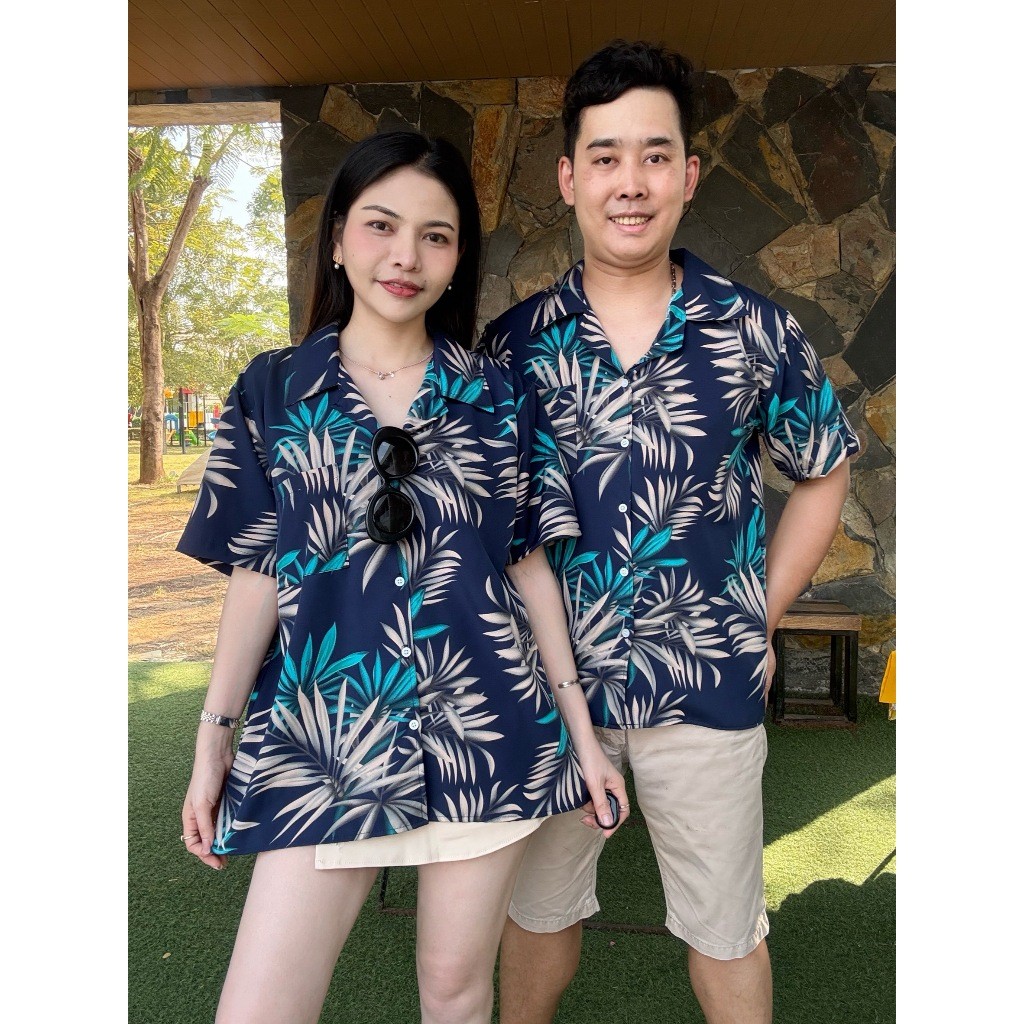 เสื้อฮาวาย ลายใบไม้ ผ้าพริ้ว โปรง เบาสบาย ใส่ได้ทั้งชายและหญิง