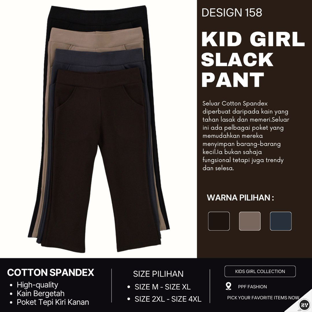 ZY 158 4Y-15Y เด็กผู้หญิง Palazzo กางเกง Slack กางเกงสาวยาว Slack กางเกงยางเด็ก